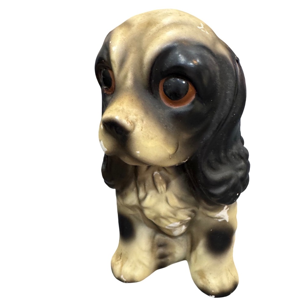 Vintage Japanese Cocker Spaniel Ceramic Puppy Dog Tan Black Mid Century 6"